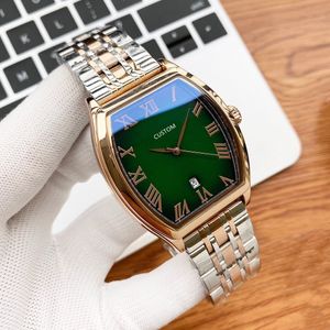 Luxury Brand Geometric Wine Barrel Watches Roman Number Clock Male Stainless steel Automatic Mechanical Date Watch waterproof