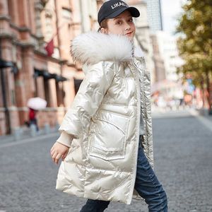 Девушки вниз куртка средняя длина толстого пальто 2021 новая зимняя одежда детский реальный енотный меховой воротник Parkas снежная одежда TZ817 H0910