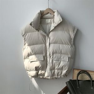 Przyjazd Jesień Zima Kobiety Kamizelka Bawełna Wyściełana Krótki Waistcoat Plus Rozmiar Bez Rękawów Outwear Kobieta Casual Parka Mujer 211120