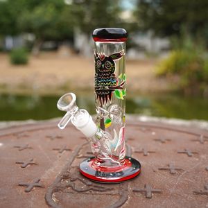 Straight PERC Tubos de Água 3D Owl Holices difusos Difusão downstem downstem Bong Bong Brilho no escuro Óleo Dab Rigs 18mm articulação feminina 5mm de espessura bongs com tigela lxmd20106