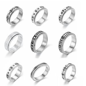 Stainless Steel Spinner Ring jewelry for Women Mens Fidget Band Rings Moon Star Celtic Stress Relieving Wide Wedding Promise