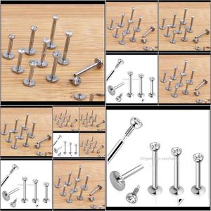 Labret, Drop Delivery 2021 믹스 6/8/10mm 도매 60pcs/로트 패션 스테인리스 스틸 내부 스레드 립 피어싱 래렛 링 바디 보석