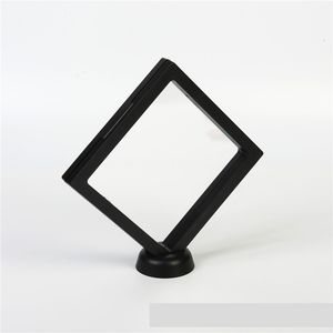 Black White Plastic Suspended Floating Display Holder Earring Coin Gems Ring Jewelry Storage Pet Membrane Stand Case Box