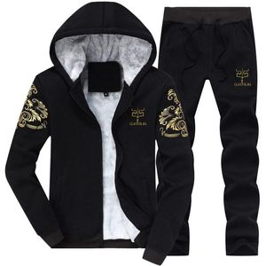 Men Polyester Thickening Tracksuits Sweatshirt Sporting Fleece Gyms Spring Jacket + Pants Casual Men's Track Suit Sportswear Fitness