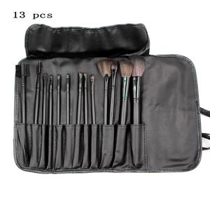 Set di pennelli per trucco professionale da 13 pezzi con borsa Manico in legno nero Kit di pennelli cosmetici di buona qualità in pelo di capra