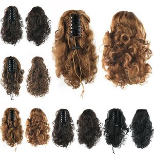 34cm Claw on Synthetic Ponytail 13 inches Deep Wave Ponytails Simulation Human Hair Extension Bundles 4 Colors SP097