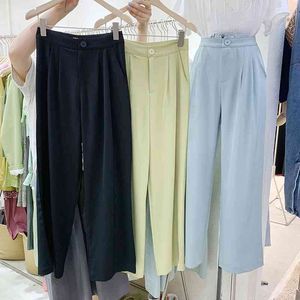 Koreańska wiosna lato wysoki talia spodnie garnitury kobiety proste przypadkowe spodnie proste kobiety mecz pantalones mujer 210514