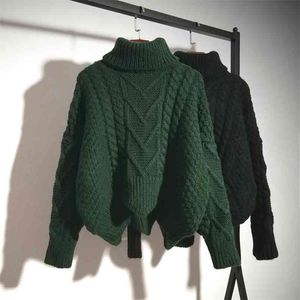 Kvinnor Tröjor Varm Turtleneck Pullover Twist Pull Jumpers Höst Strikkad Tjock Jul 210427