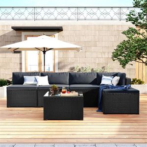US STOCK GO 6-Piece Outdoor Furniture Set with PE Rattan Wicker Patio Garden Sectional Sofa Chair removable cushions new a40