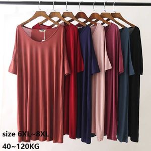 Oversized 10xL 40 ~ 120kg Modal Nattklänningar för kvinnor Sommar Solid Färg Nightshirts Lady Casual Nightdress Women HomeDress 210924