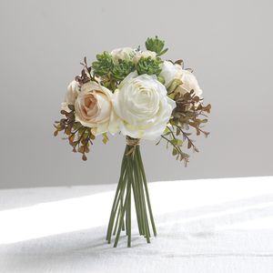 Simulering ros konstgjord silke blomma gäng bröllop brud handbukett hem dekoration tillbehör bord blommig
