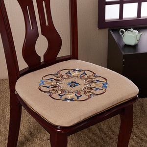 Embroidery U Shaped Kitchen Dining Chair Cushions Seat Pads Cotton Linen Chinese style Anti-slip Sitting Mats with Zipper