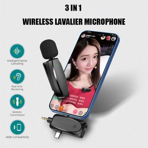 3 in 1 kablosuz lavalier mikrofon ses monitör fonksiyonu ile 120 m aralığı vlog youtube mic android iphone bilgisayar kamera için