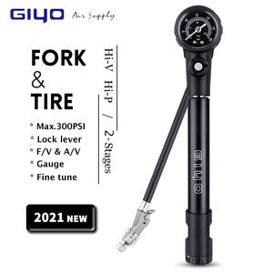 Wholesale tire air hose resale online - GIYO High Pressure Bicycle Pump Fork Tire Bike Pump With Gauge Hose Schrader Presta Valve Adapter MTB Road Air Inflate Pump