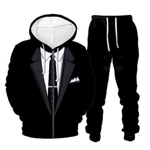 Новые моды мужские / женские поддельные галстуки смешные 3D печатать Hoodie + брюки QL06