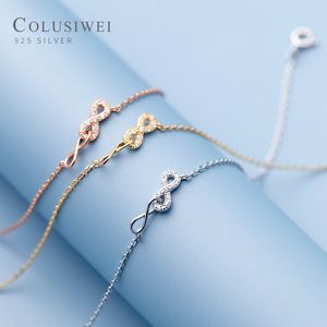 Colusiwei Real 100% 925 Sterling Silver Sparkling Zircon Tiny Infinite Kärlek För Kvinnor Justerbar Anklet Fine Smycken Gift