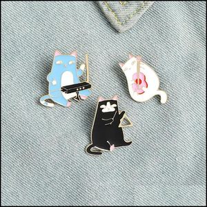 Pins Broschen Schmuck Nette Musik Katze Tier Cartoon Emaille Pin Für Frauen Mädchen Mode Metall Vintage Pins Abzeichen Großhandel Geschenk drop Lieferung