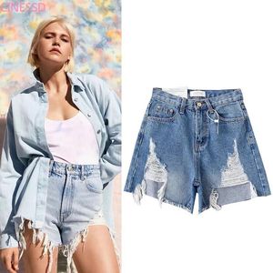 Donne Summer Strappato Pantaloncini Jeans Vita alta Streetwear Casual Zipper Denim Breve con tasche nappa donne
