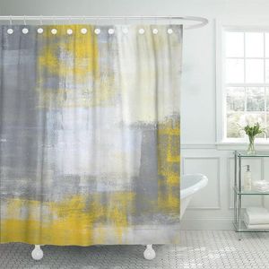Shower Curtains Gray Blocks Grey And Yellow Abstract Painting Contemporary Gallery Curtain Waterproof Polyester Fabric X Inches