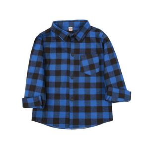 Kinder Jungen Kleidung Gebürstet Jungen Shirts Tops Langarm Frühling Casual Baumwolle Plaid Blau Hemd Kinder Kleidung Junge 2-9 jahre 210713