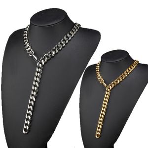 Kedja mäns curb kubansk länk toppkvalitet guld silverfärg 316l rostfritt stål halsband smycken gåva 60cm * 15mm