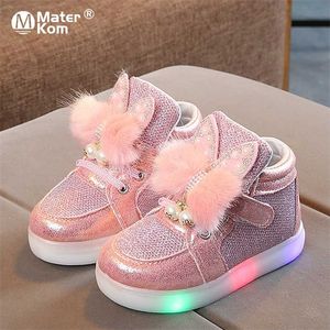 Tamanho 21-30 crianças levou tênis meninas brilhando crianças sapatos para bebê luminoso criança com sola de luz de fundo 220115