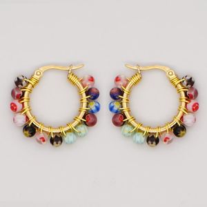 Hoop & Huggie Go2Boho Earrings For Women Handmade Ear Ring Glaze Glass Beads Hanging Earring Stainless Steel Circle Jewellery Cuff