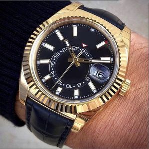 Bests selling men's watch 2813 automatic movement mechanical fashion sapphire glass durable black leather strap gold case rotating bezel president dating watchs