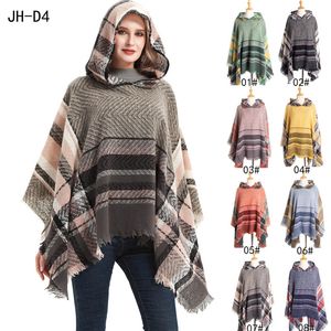 Hooded Cloak Plaid Pattern Wraps Woman Shawls Knitted Pashmina Home Cape Soft Mantle 2021 Spring And Autumn Winter Style WMQ1310