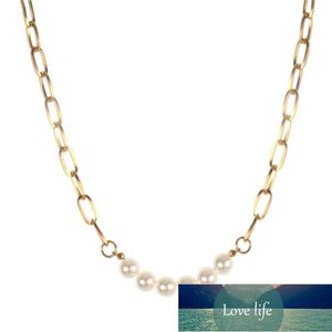 Chokers Asymmetry Design Dtainless Steel Imitation Pearl Choker Necklace For Women Korean Link Chain Necklaces Fashion Jewelry