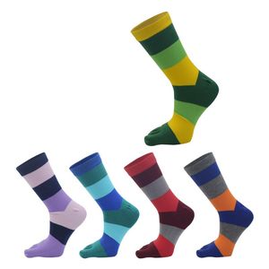 Men's Socks 3 Pairs/Lot Mens Summer Cotton Toe Striped Contrast Colorful Patchwork Men Five Finger Free Size Basket WZ-10