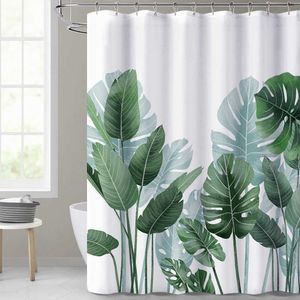 熱帯ヤシの葉緑の植物のシャワーのカーテンセットポリエステル防水カーテン3D印刷ホームバスルームの装飾ファッション画面210609