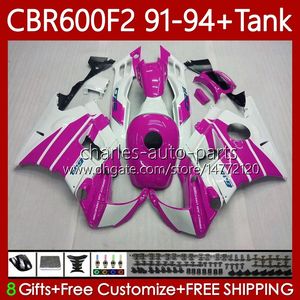 Комплект для тела для Honda Bodywork CBR600F2 600CC розовый белый 600FS 63NO.206 CBR 600 600F2 91-94 CBR600 F2 FS CC 91 92 93 94 CBR600FS CBR600-F2 1991 1992 1993 1993 Paining + танк