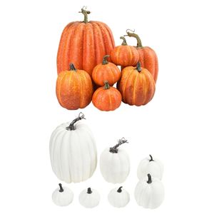 7PCs konstgjorda pumpor Assorted Fake Simulation Pumpkin för Halloween Thanksgiving Party Home Decoration 210925