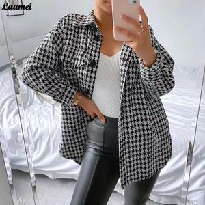 Damskie Bluzki Koszule Zima Plaid Szekta Kobieta Turndown Jesień Luźne Kieszenie Kurtka Casual Streetwear Ladies Moda Przycisk Płaszcz 20