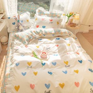 OXYGEN Cotton Bedding Set Duvet Cover 4pcs Fitted Sheet Ruffles Bed Linen Pastoral Twin Queen King Size Home Textile 210615