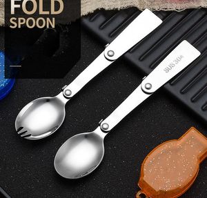 304 Stainless Steel Foldable Spoons Protable Camping Travel Tableware Folding Spoon Fork Tea Coffee Spoons Keychain Dinnerware DD181