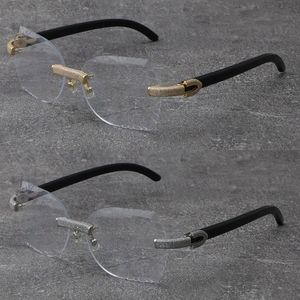 Çerçevesiz Lüks Mikro Kaplamalı Elmas set Çerçeveler Orijinal Siyah Buffalo Horn Gözlük Erkek ve Kadın 18K Altın Çerçeve Gözlükler Unisex Erkek Tasarımcı Plank Arms Gözlükler