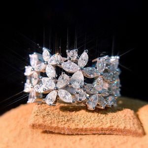 Espumante 925 Sterling Silver Marquise Cut Moissanite Anéis Diamante Party Mulheres Casamento Folha Banda Anel Presente Hip Hop Jóias