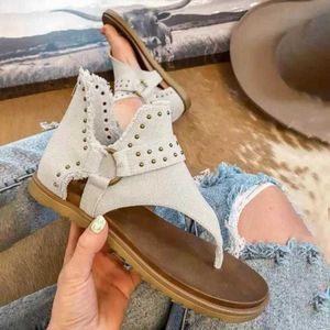 Letnie kobiety Moda Flip Flops Casual Comfort Buckle Zipper UP Buty Damskie Płaskie Jean Decor Sandals Outdoor Retro Sandals Y0721