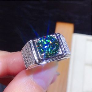 2ct anéis de casamento cintilante jóias de luxo 925 prata esterlina preenchimento esmeralda pavimentar branco 5a zircão cz diamante festa mulheres homens prometem presente ajustável aberto presente