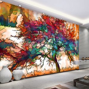 モダンな抽象アートカラフルな木の写真の壁壁画レストランカフェバー壁画壁紙クリエイティブな装飾パペル壁画