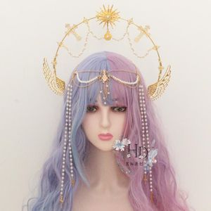 Party Masks Lolita Goddess Halo Pearl Chain KC Hair Hoop Accessory Emperor Politisk stil Hanfu Gorgeous Crown Cosplay