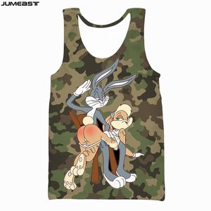 Jumeast Brand Män Kvinnor 3D Tryckt Vest Cartoon Anime Bugs Bunny Camouflage Kortärmad Sport Pullover Sommartank Toppar Tees