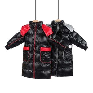 패션 3 4 5 6 7 8 9 10 년 어린이 컬러 패치 워크 후드 겉옷 오리 오리 긴 디자인 코트 재킷 소녀 소년 210529