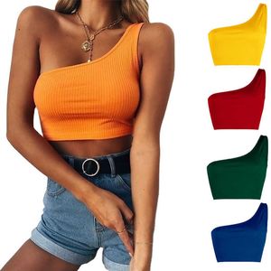 Women Tank Crop Top Seamless Underwear Female One Shoulder Crop Tops Sexy Lingerie Bandeau Tops Camisole Tanks Femme Fashion Y0622