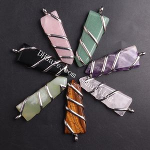 Natural Chakra Crystal Quartz Sword Arrow Stone Flat Point Blade Pendant Spiral Spole Förpackad Amulet Healing Ädelsten Handgjorda Charm Pendants Smycken Reiki Välsignade