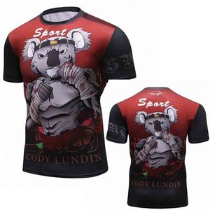 Nova camiseta de compressão masculina de BJJ Rashguard MMA Fitness Muscle Fight Top Muay Thai Tees