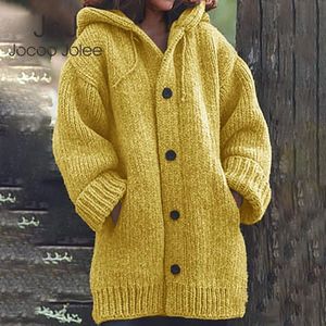 Kvinnor Cardigans Sweater Coat Varm jacka Lös ull Strikkad kappa Höst Vinter Kvinnor Lång Cardigan Oversized Hooded 210518