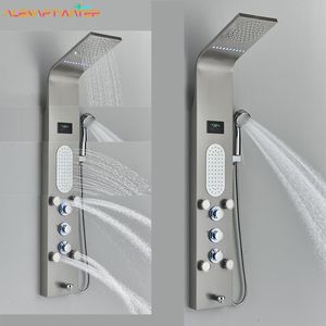 Bathroom Shower Sets Digital Display Rainfall LED Light Panel Black With Hand Bidet Sprayer Tap